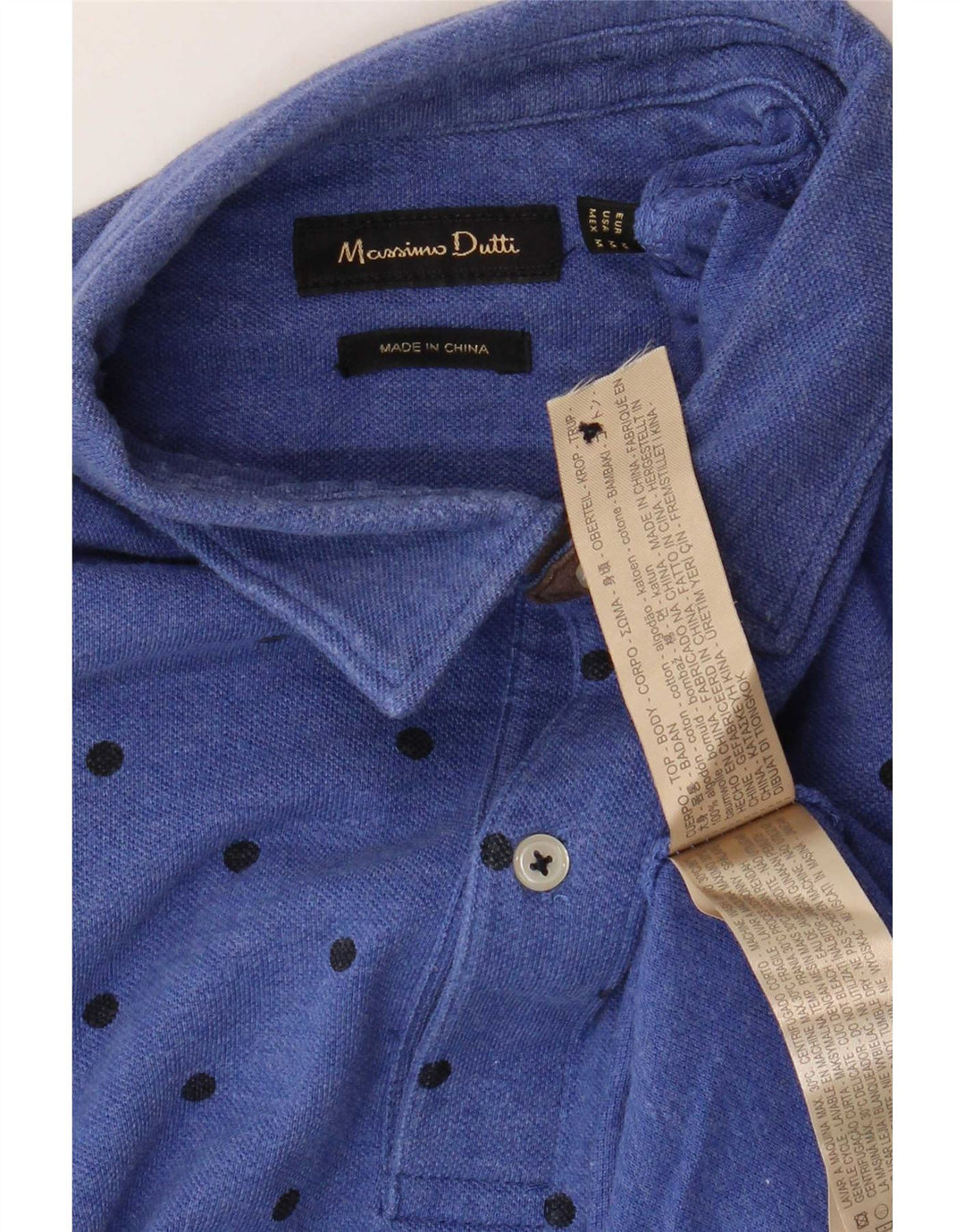 Ανδρικό πουκάμισο πόλο Massimo Dutti, Βαμβακερό μεσαίο μπλε με στίγματα