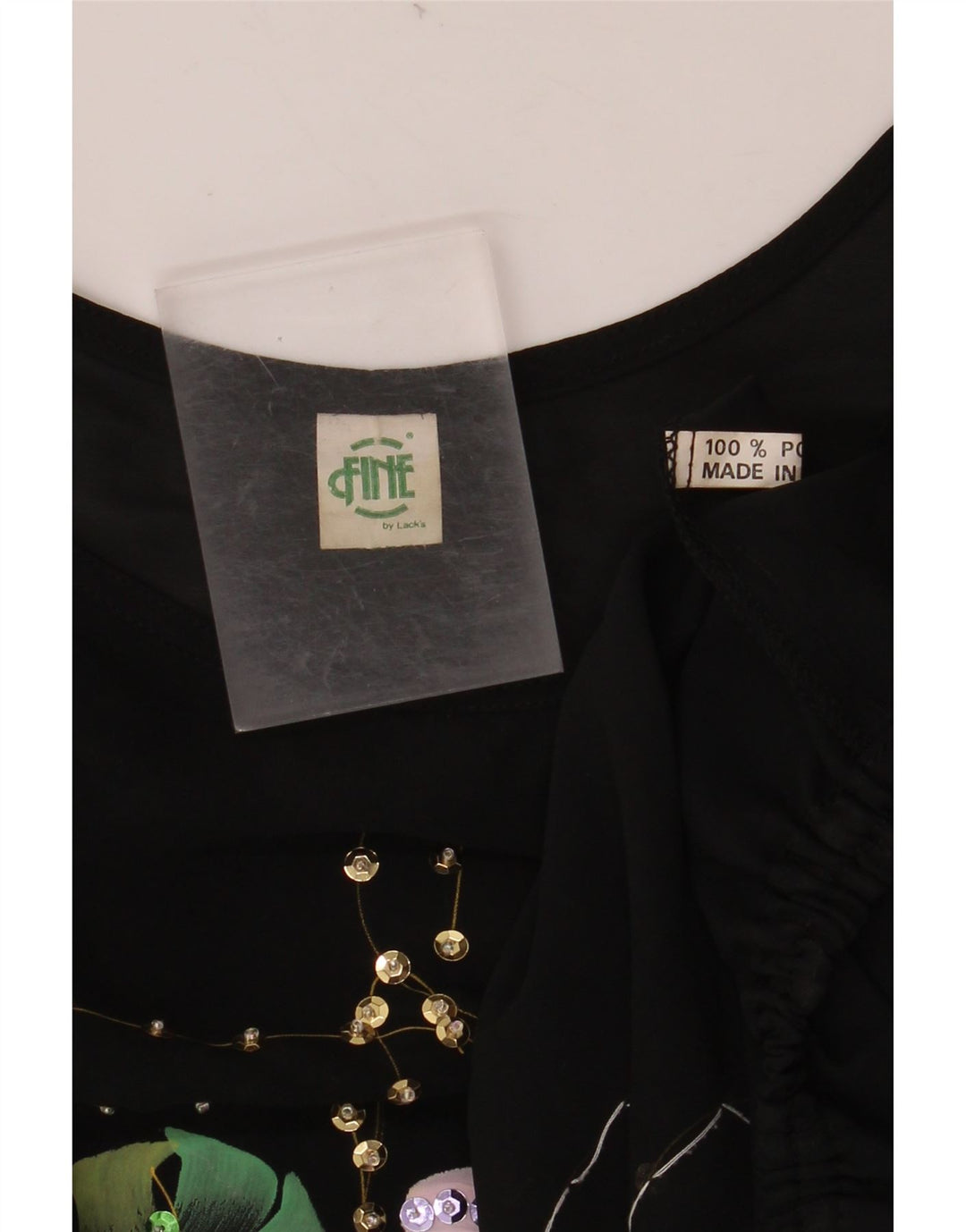 VINTAGE Γυναικεία Crop Batwing Μπλούζα Τοπ UK 18 XL Μαύρο Floral Πολυεστέρας