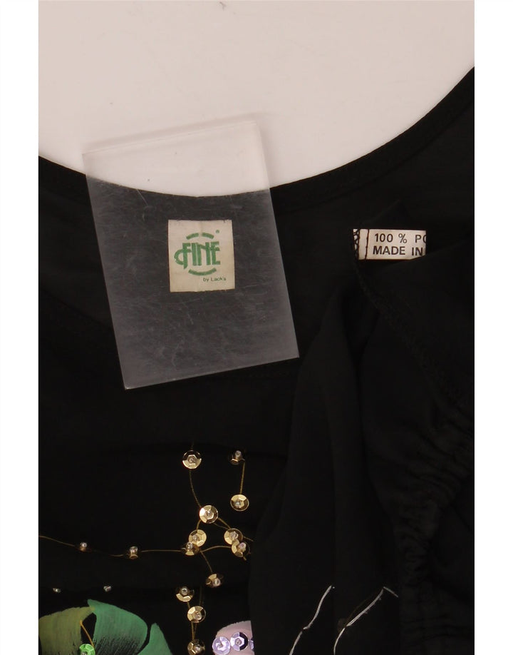 VINTAGE Γυναικεία Crop Batwing Μπλούζα Τοπ UK 18 XL Μαύρο Floral Πολυεστέρας