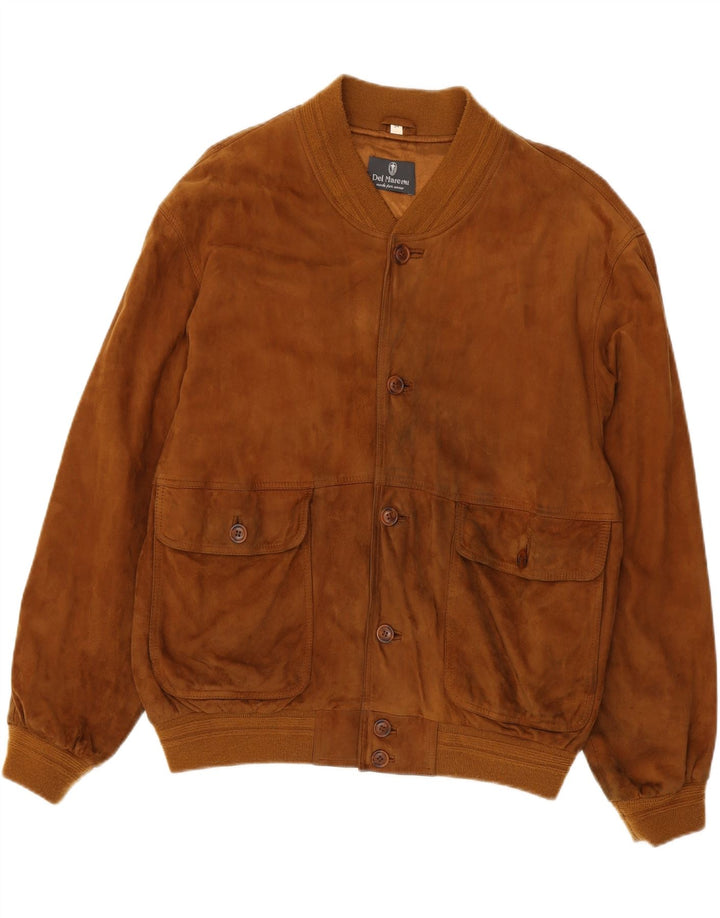 Vintage Ανδρικό Suede Bomber Jacket IT 54 2XL Καφέ Δερμάτινο