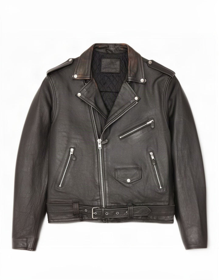 Vintage Ανδρικό Δερμάτινο Μπουφάν Biker UK 38 Μεσαίο Μαύρο
