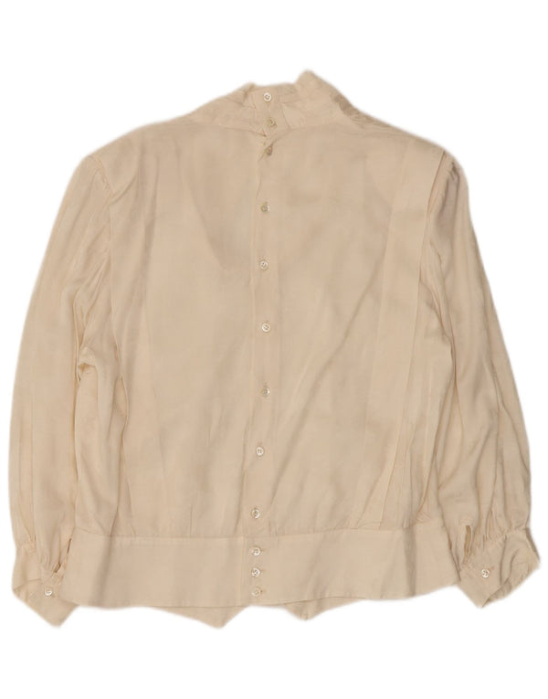 VINTAGE Γυναικείο πουκάμισο με μανίκια 3/4 Μπλούζα UK 14 Large Off White Floral