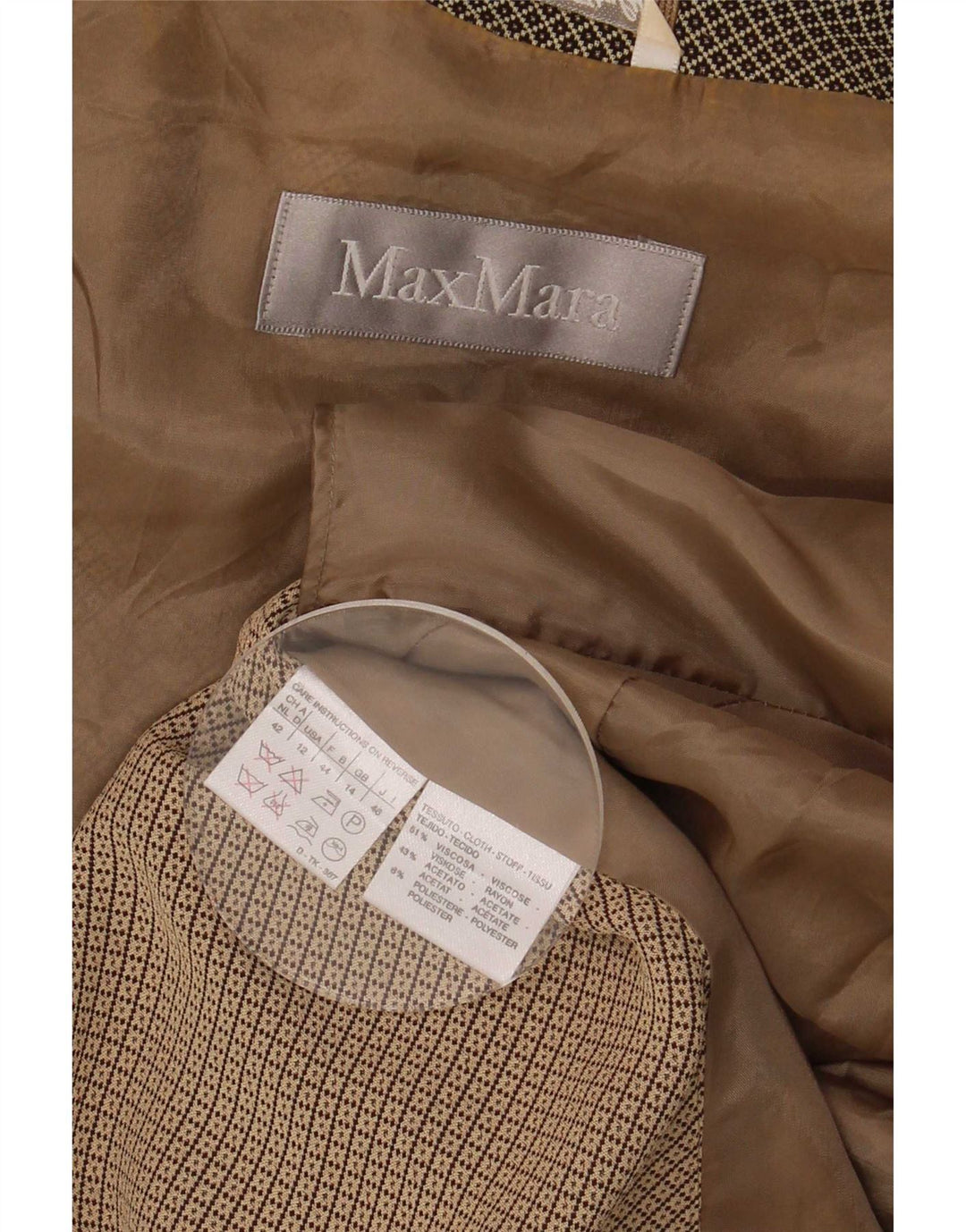 Max Mara Γυναικείο μπουφάν blazer UK 14 μεγάλο καφέ γεωμετρική βισκόζη