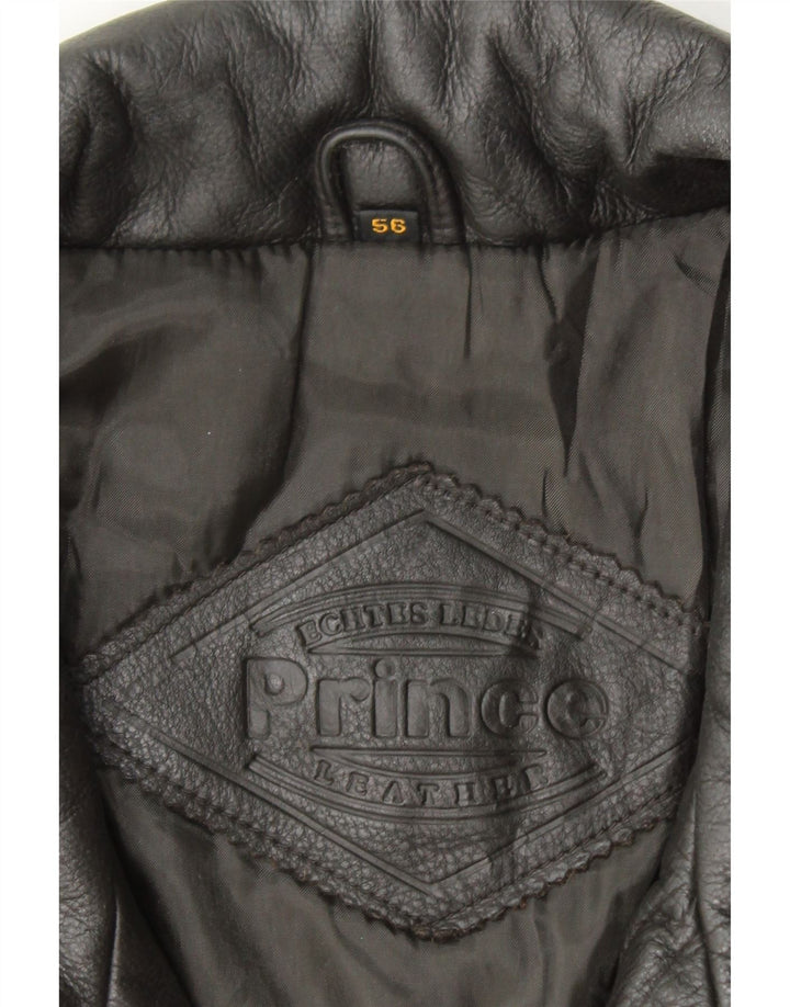 PRINCE Ανδρικό Δερμάτινο Gilet IT 56 3XL Μαύρο Δερμάτινο