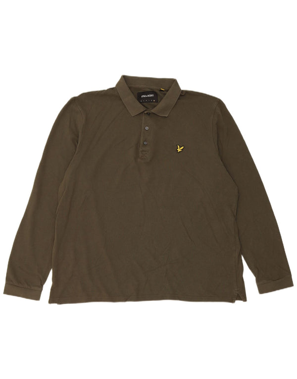 Lyle & Scott Ανδρικό μακρυμάνικο μπλουζάκι πόλο 2XL από χακί βαμβακερό