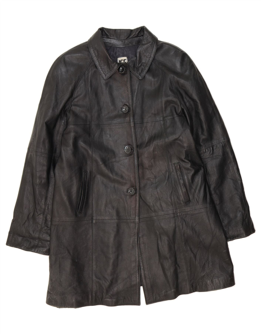ICEBREAKER Womens Leather Coat IT 53 2XL Black Leather Vintage Icebreaker and Second-Hand Icebreaker from Messina Hembry 