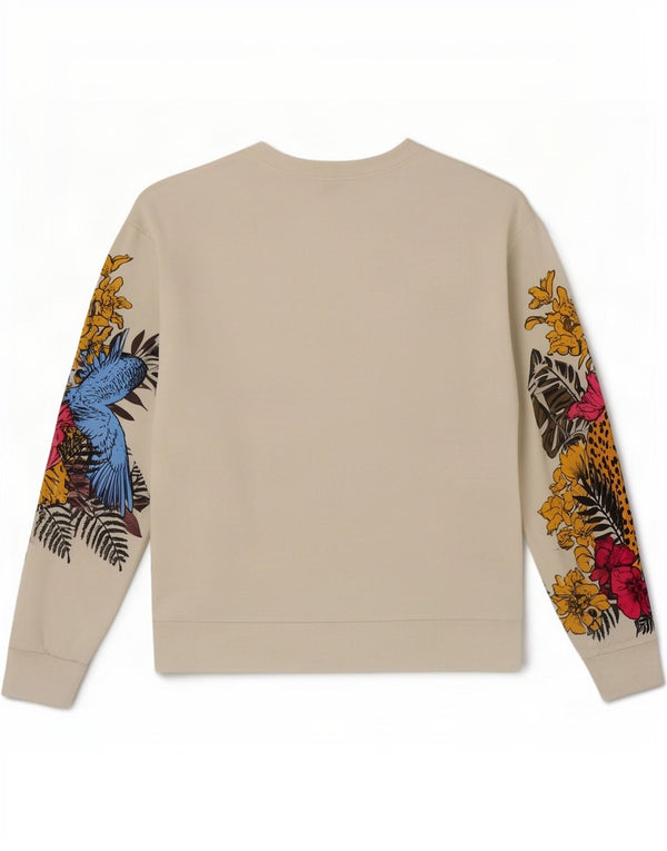 Zara Γυναικεία Φούτερ Jumper UK 14 Medium Beige Floral Βαμβακερό
