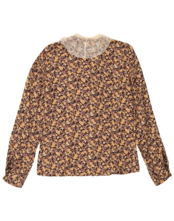 BENETTON Γυναικείο πουκάμισο Μπλούζα UK 12 Μεσαίο Καφέ Floral