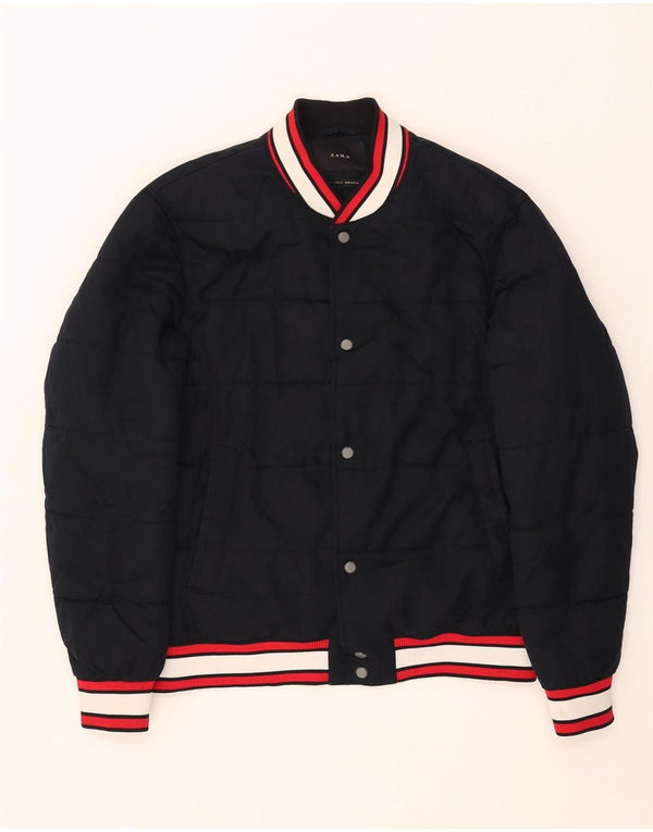 Zara Mens Padded Jacket UK 40 Large Navy Blue Polyester