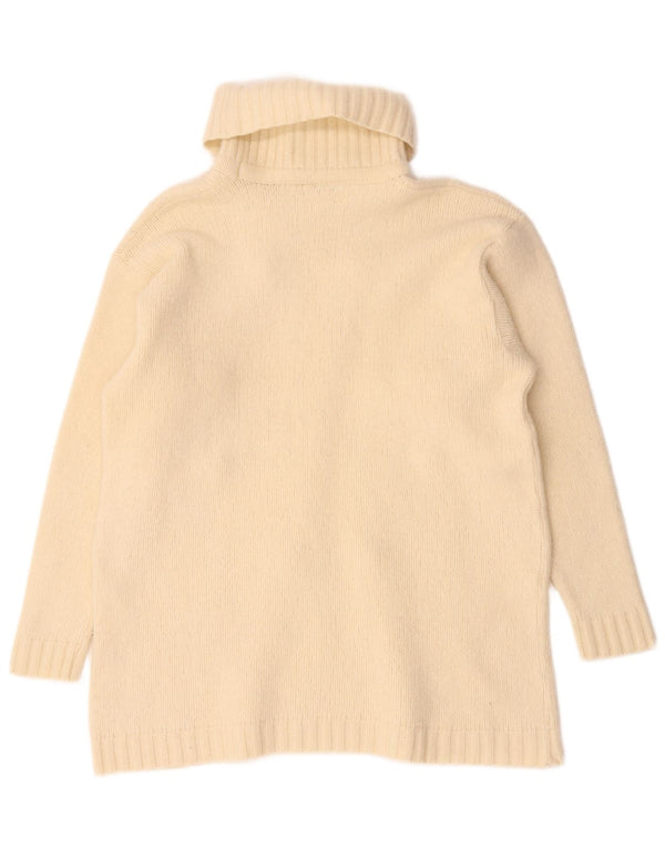 Vintage γυναικείο πουλόβερ με ρολό λαιμόκοψη UK 14 Medium Off White γεωμετρικό