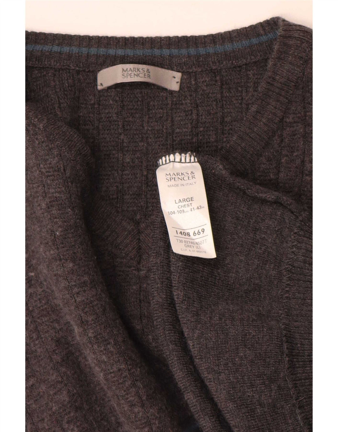 Marks & Spencer Ανδρικό πουλόβερ με λαιμόκοψη με λαιμόκοψη μεγάλο γκρι ακρυλικό