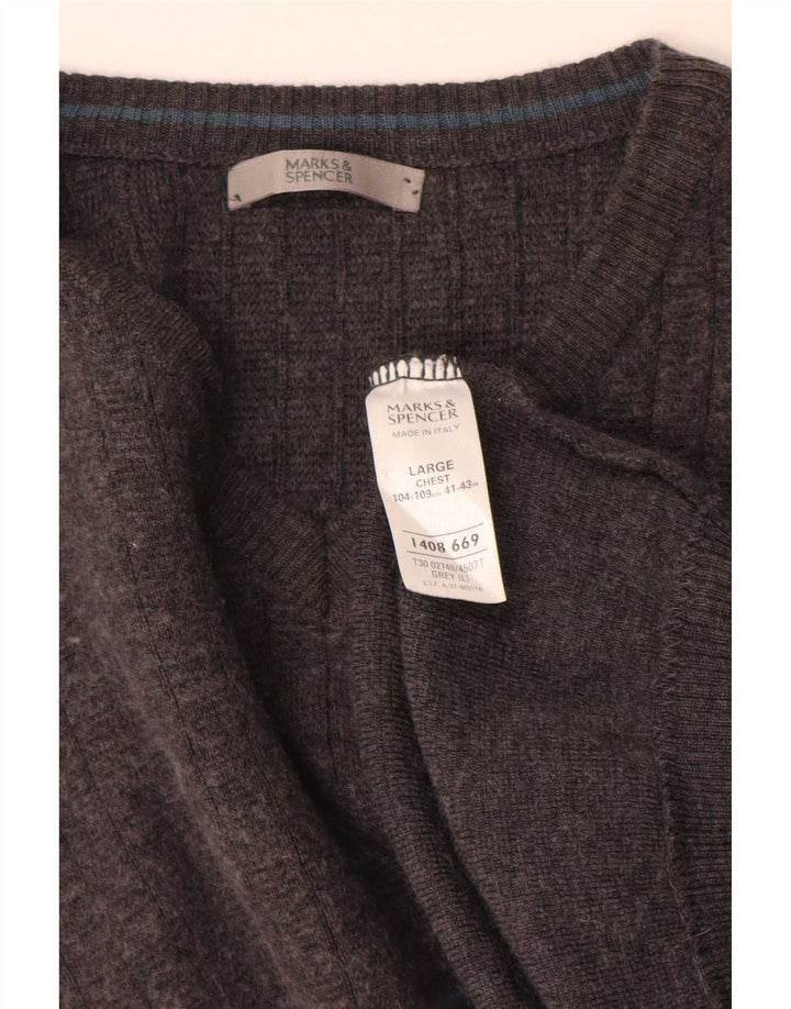Marks & Spencer Ανδρικό πουλόβερ με λαιμόκοψη με λαιμόκοψη μεγάλο γκρι ακρυλικό