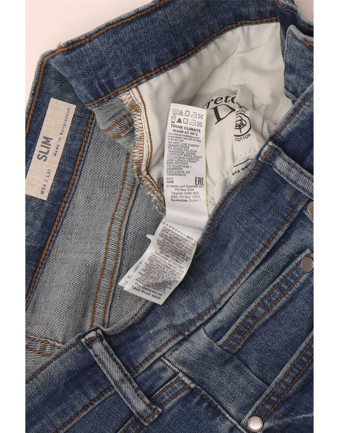 Ανδρικό Slim Jeans Marks & Spencer W34 L31 Blue Cotton
