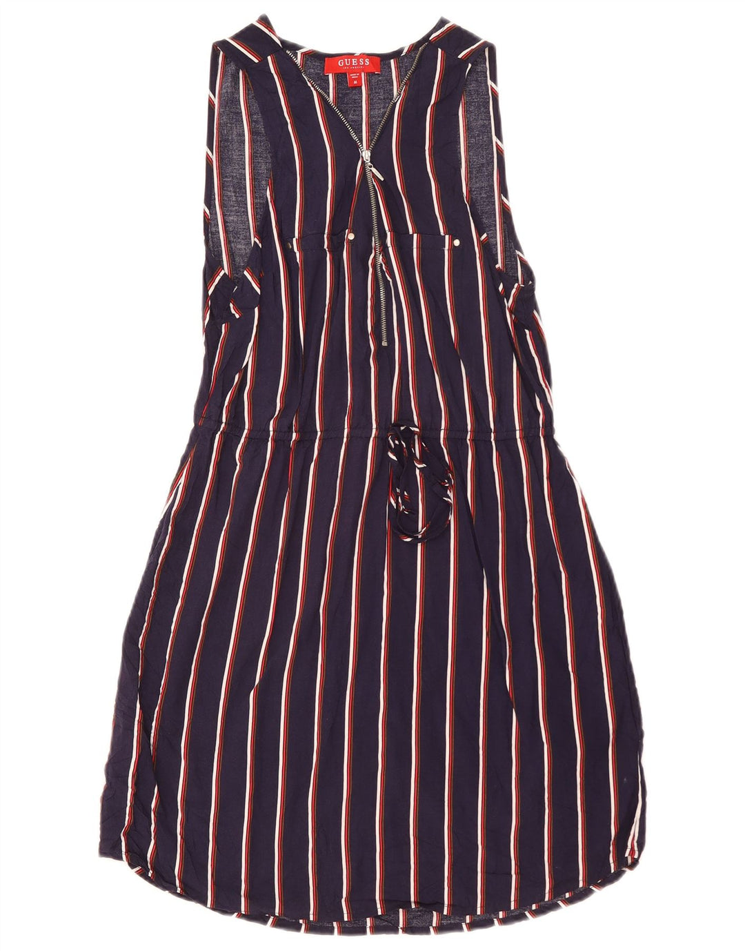 Guess Γυναικείο Αμάνικο Βασικό Φόρεμα UK 12 Medium Navy Blue ριγέ βισκόζη