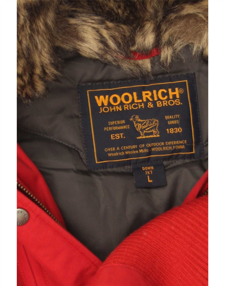 Woolrich Γυναικείο μπουφάν με κουκούλα UK 14 μεγάλο κόκκινο βαμβακερό