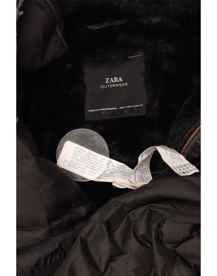 Zara γυναικείο μπουφάν με κουκούλα Sherpa UK 10 Small Black Polyester