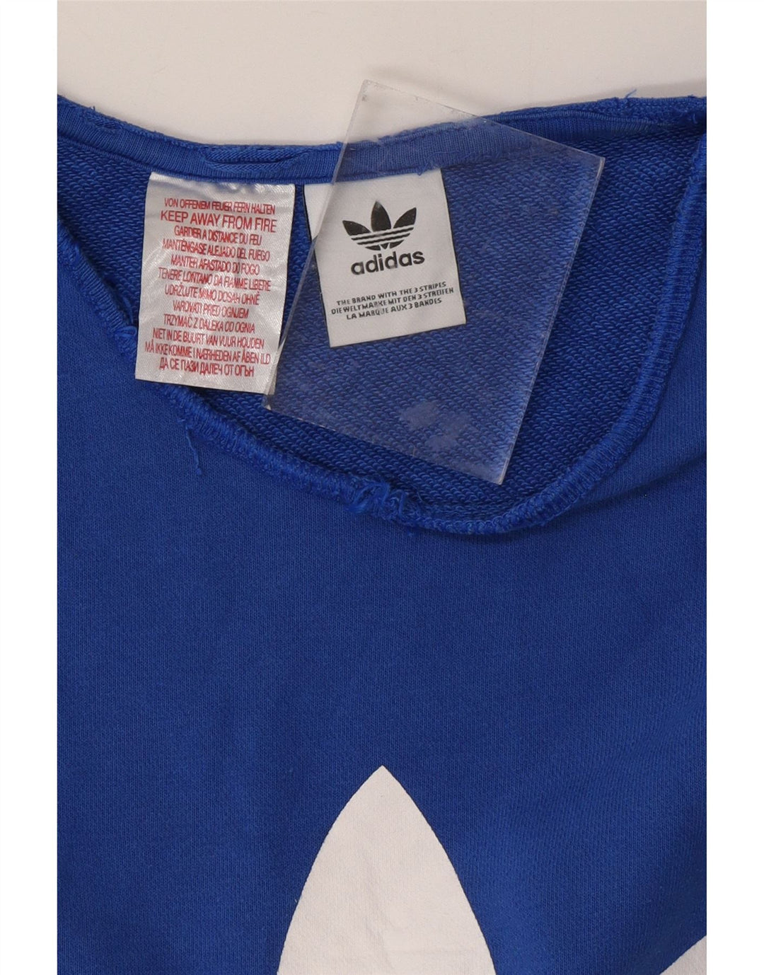 ADIDAS Womens Crop Graphic Sweatshirt Jumper UK 8 Small Blue Vintage Adidas and Second-Hand Adidas from Messina Hembry 