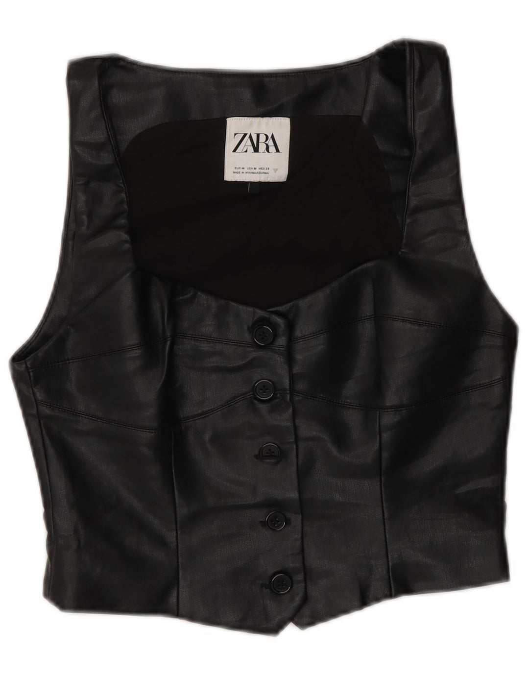Zara Γυναικείο Δερμάτινο Γιλέκο UK 12 Medium Μαύρο