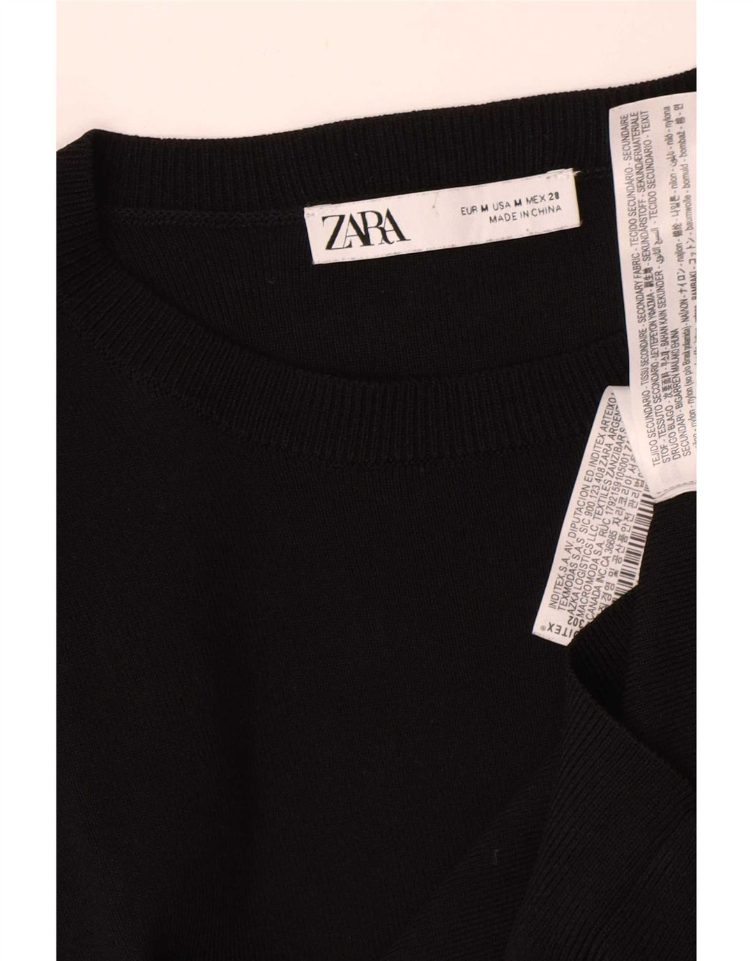 Zara Γυναικεία μπλούζα με 3/4 μανίκια τοπ UK 12 μεσαία μαύρη βαμβακερή