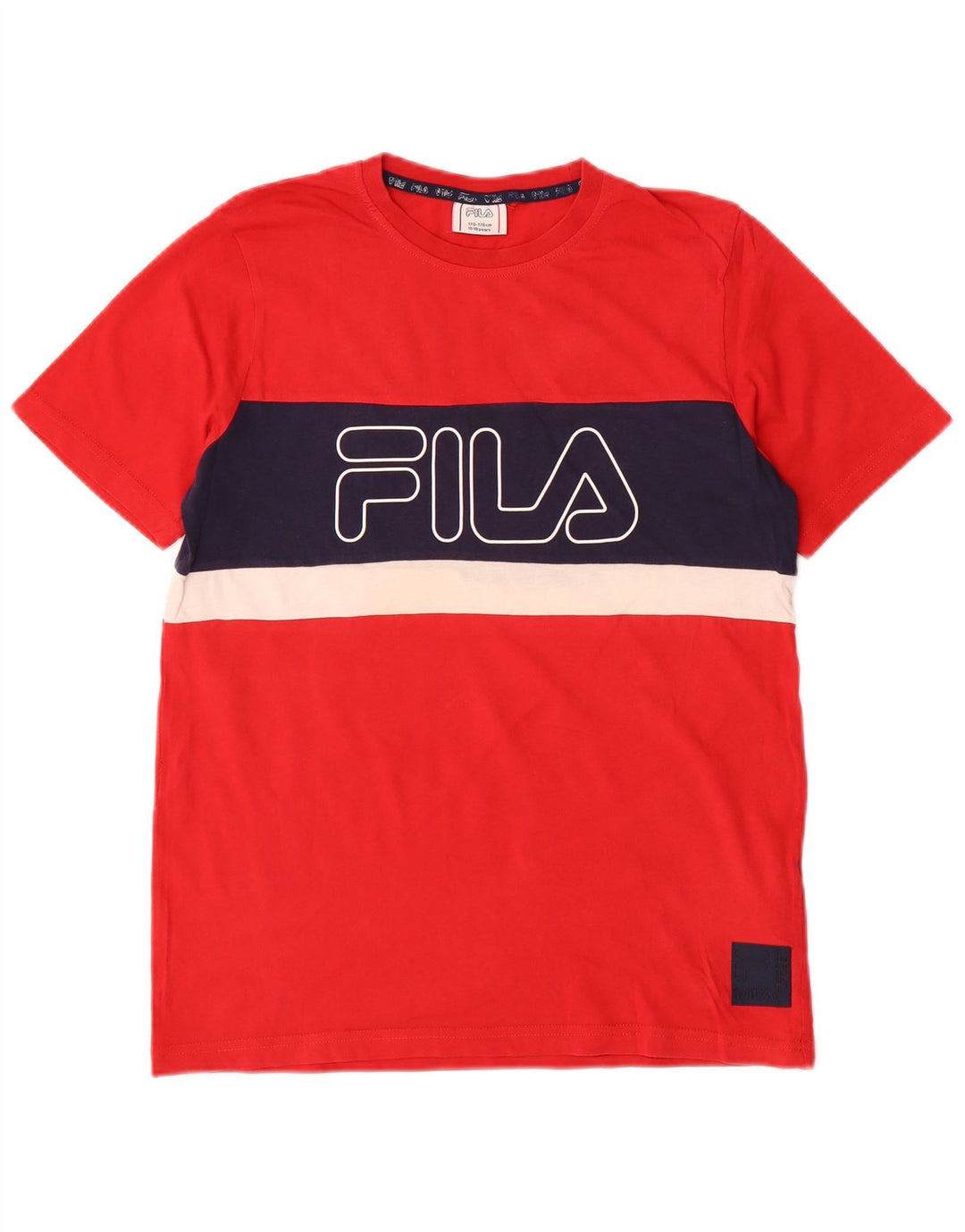 Fila Boys Graphic T-Shirt Top 15-16 ετών Κόκκινο βαμβακερό μπλοκ