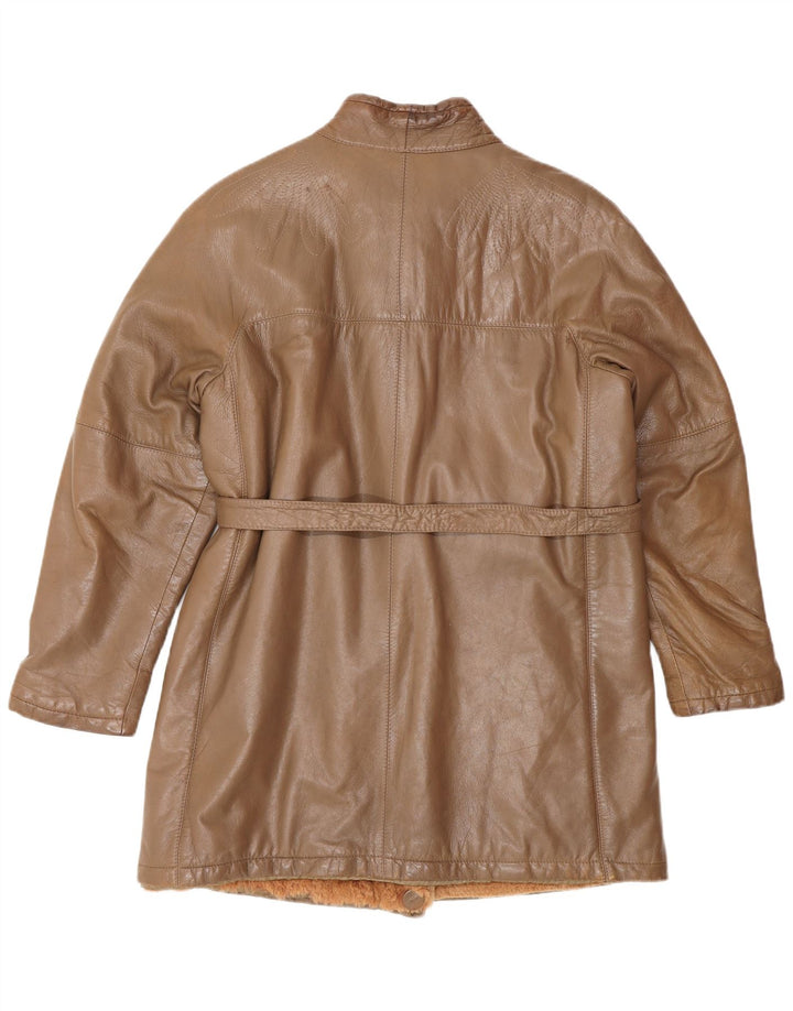Vintage Γυναικείο Δερμάτινο Παλτό UK 14 Δερμάτινο Μεσαίο Καφέ