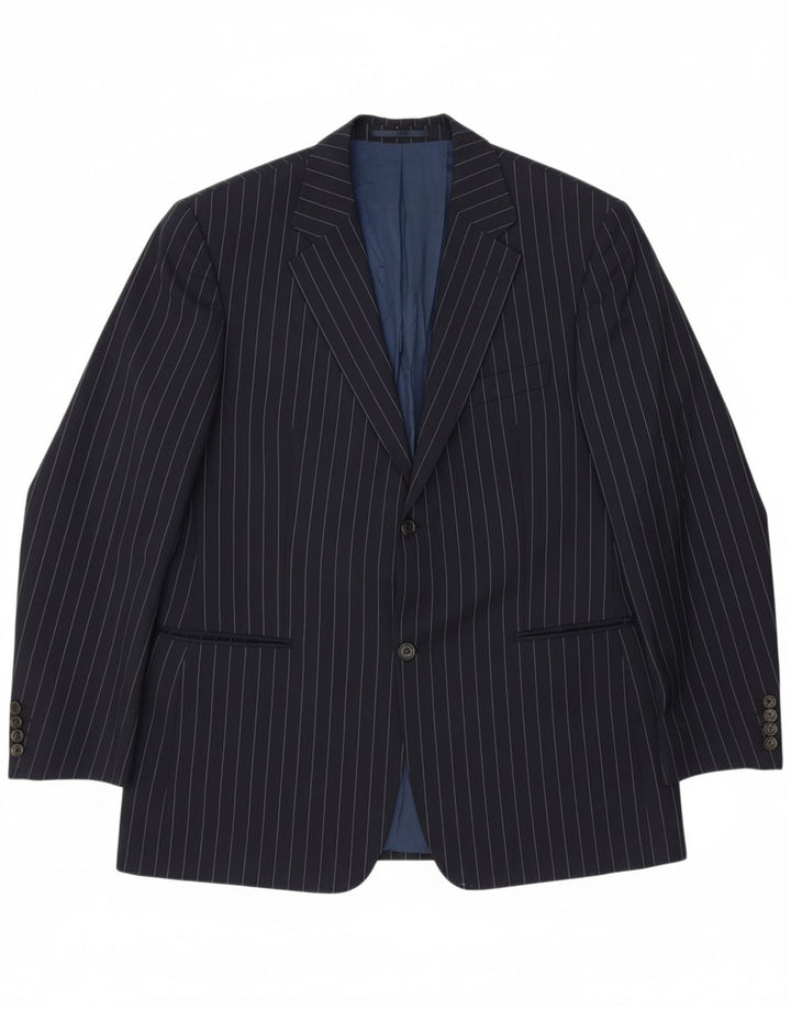 HUGO BOSS Mens 2 Button Blazer Jacket EU 54 2XL Navy Blue Pinstripe