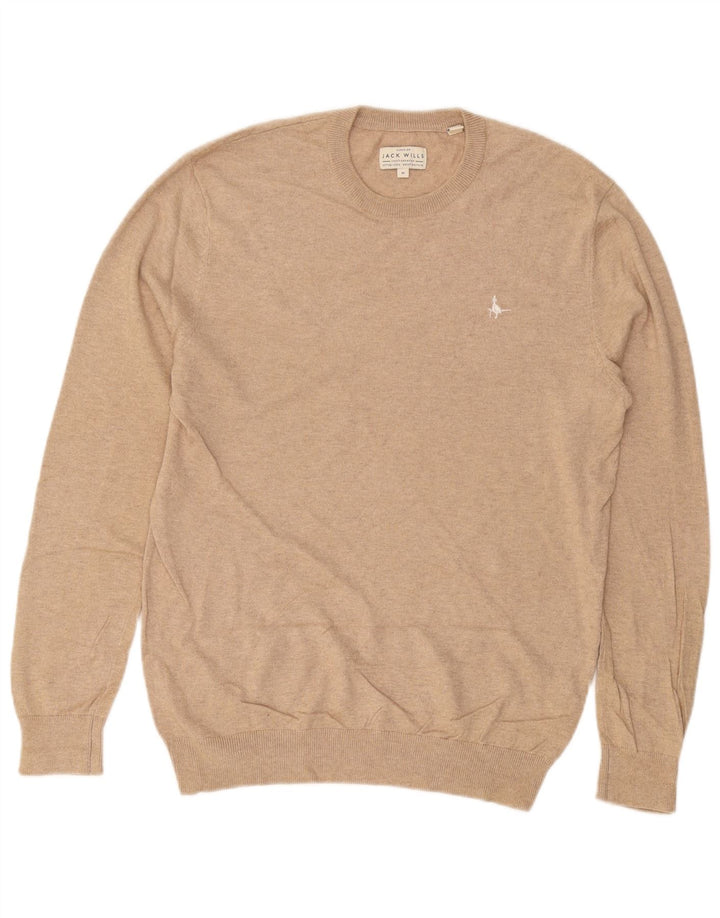 JACK WILLS Ανδρικό πουλόβερ με λαιμόκοψη, μεσαίο μπεζ βαμβακερό