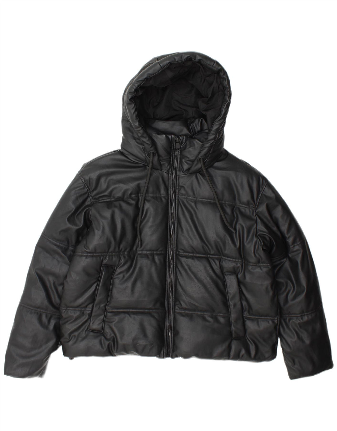 Zara γυναικείο μπουφάν με κουκούλα Loose Fit padded UK 10 Small Black Polyester