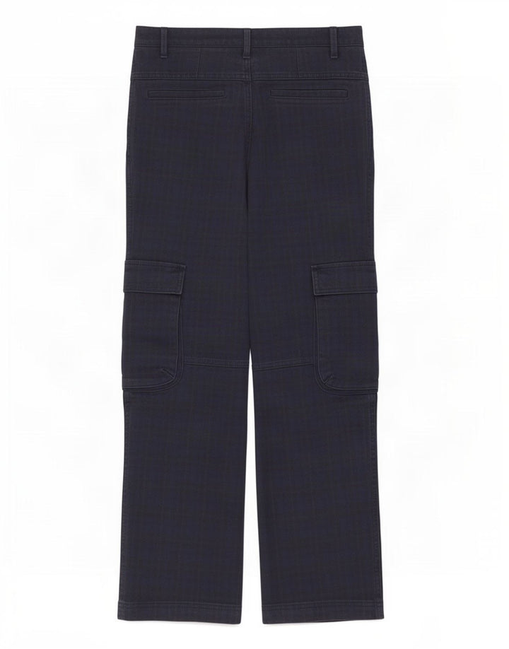 Zara Γυναικείο ίσιο παντελόνι Cargo Medium W28 L28 Navy Blue Check