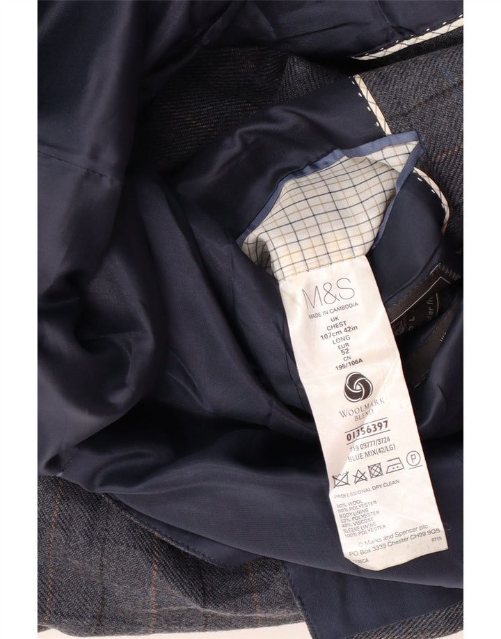 Marks & Spencer Ανδρικό σακάκι σακάκι με 2 κουμπιά UK 42 XL Blue Check Wool