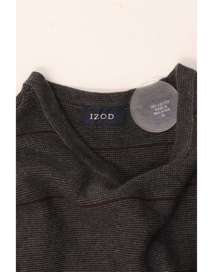 Ανδρικό πουλόβερ με λαιμόκοψη Izod με μεσαίο γκρι βαμβακερό ριγέ