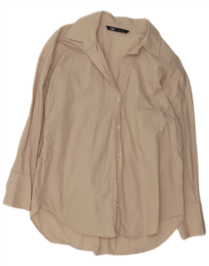 Zara Γυναικείο πουκάμισο Oversized Μπλούζα UK 10 Small Beige