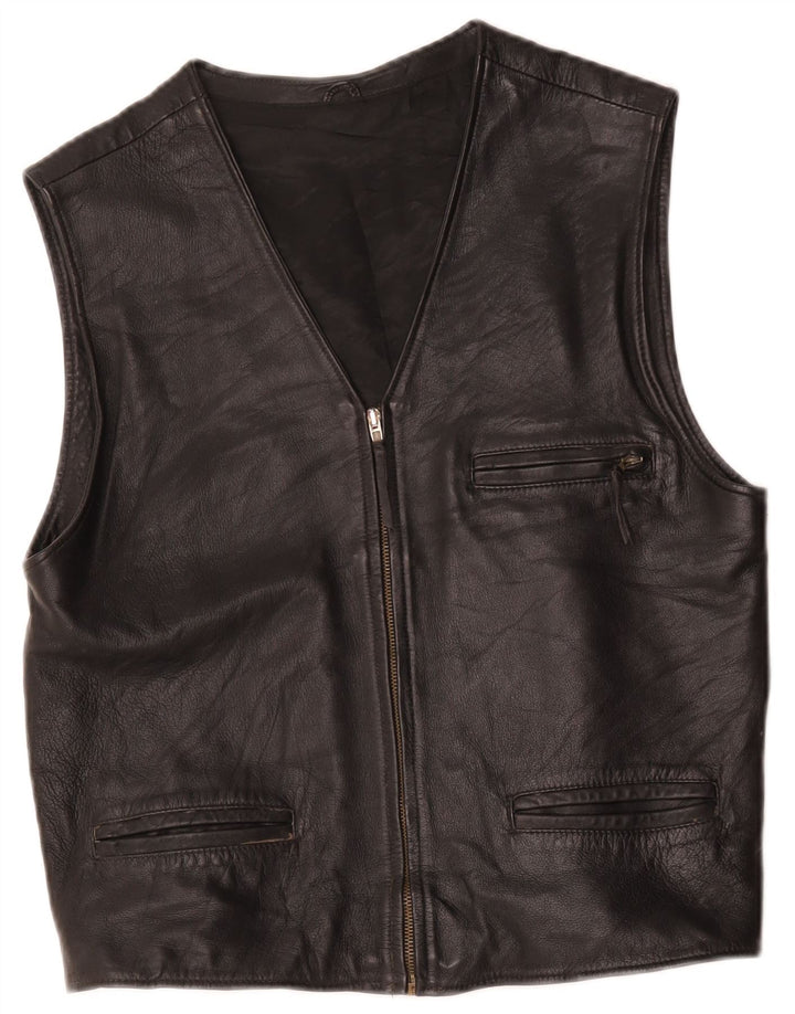 Vintage Ανδρικό Δερμάτινο Gilet UK 36 Small Black