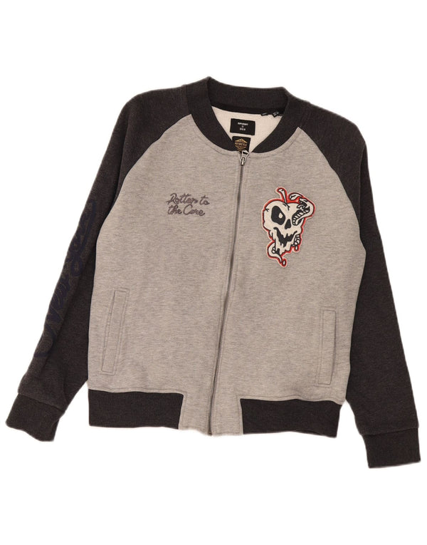 Superdry Γυναικεία φόρμα αθλητικής φόρμας γραφικά Top Jacket UK 14 Large Grey Colourblock