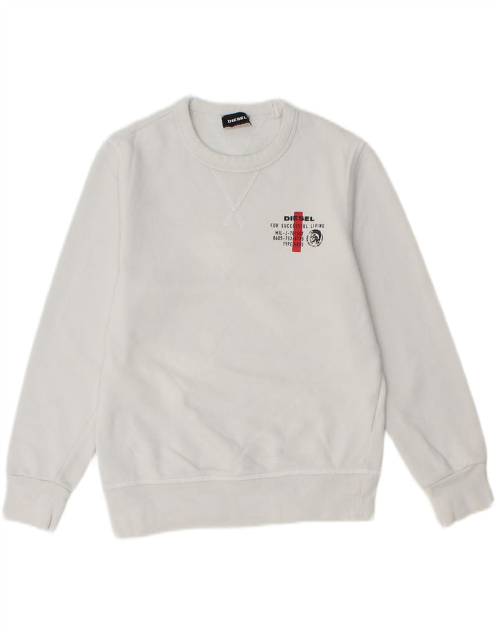 DIESEL Boys Graphic Sweatshirt Jumper 9-10 Years White Cotton Vintage Diesel and Second-Hand Diesel from Messina Hembry 
