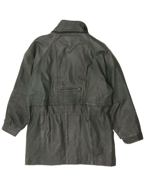 Vintage Womens Loose Fit Leather Coat UK 14 Medium Green Retro