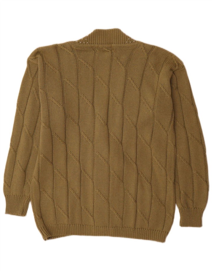 Vintage Γυναικεία Ζακέτα πουλόβερ UK 14 Medium Khaki Βαμβάκι