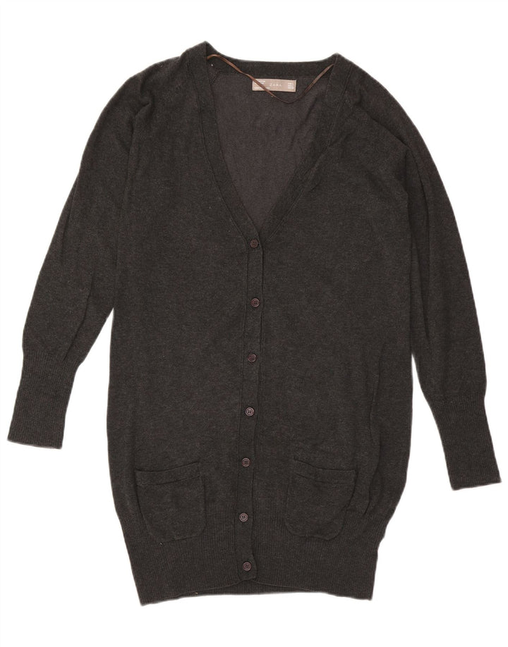 Γυναικείο πουλόβερ ZARA Longline Cardigan UK 14 μεγάλο γκρι βαμβακερό