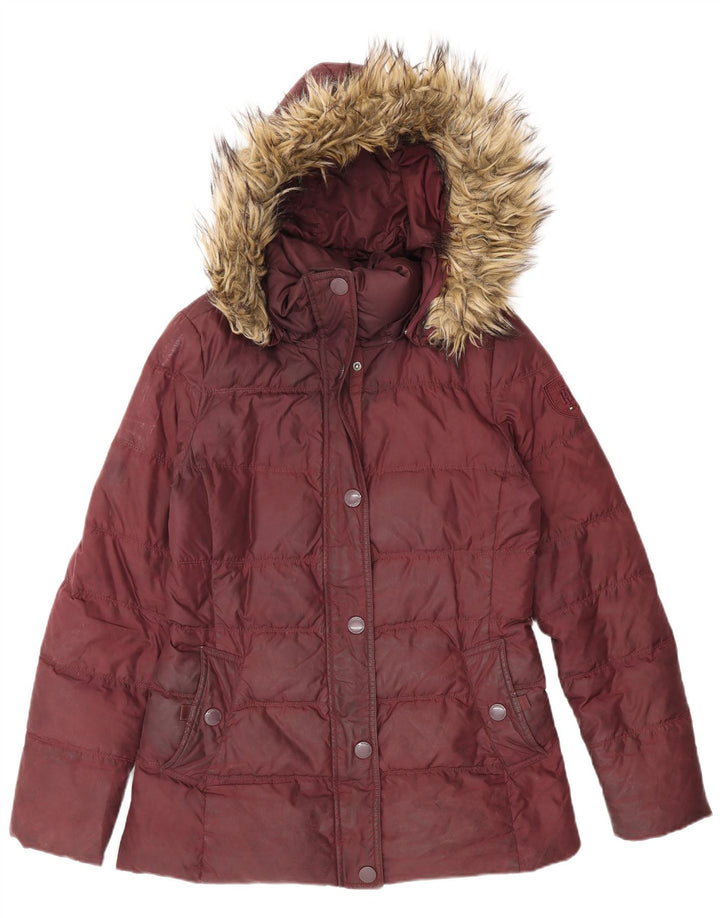 Tommy Hilfiger Γυναικείο μπουφάν με κουκούλα UK 10 Small Burgundy Polyester