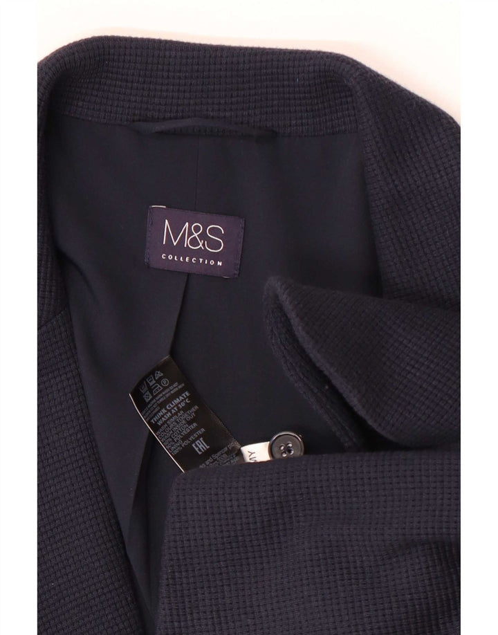Marks & Spencer Womens 2 Button Blazer Jacket UK 14 Large Navy Blue Cotton