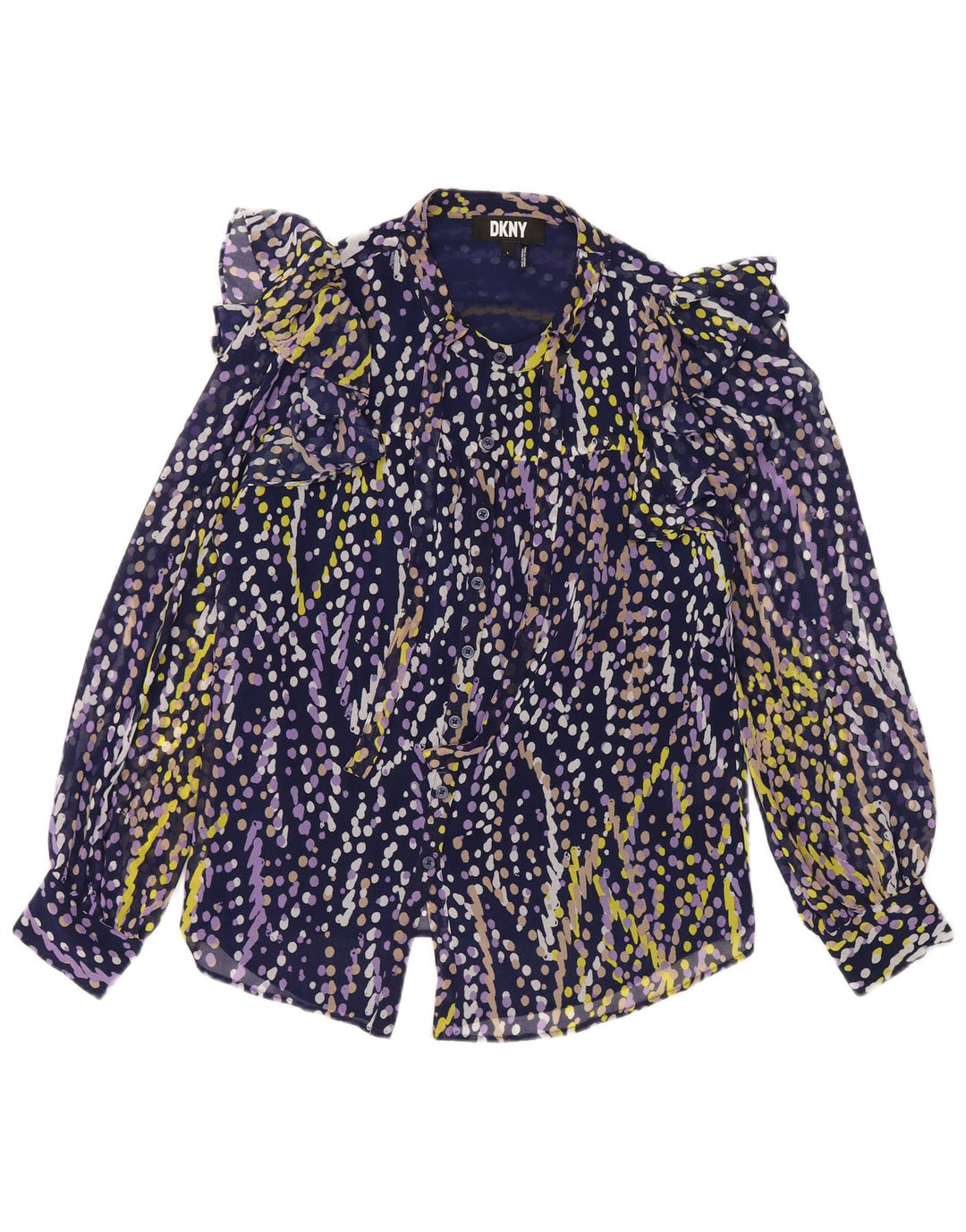 Dkny Γυναικείο πουκάμισο με βολάν μπλούζα UK 16 Large Navy Blue Spotted