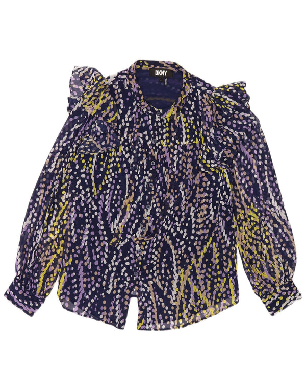 Dkny Γυναικείο πουκάμισο με βολάν μπλούζα UK 16 Large Navy Blue Spotted
