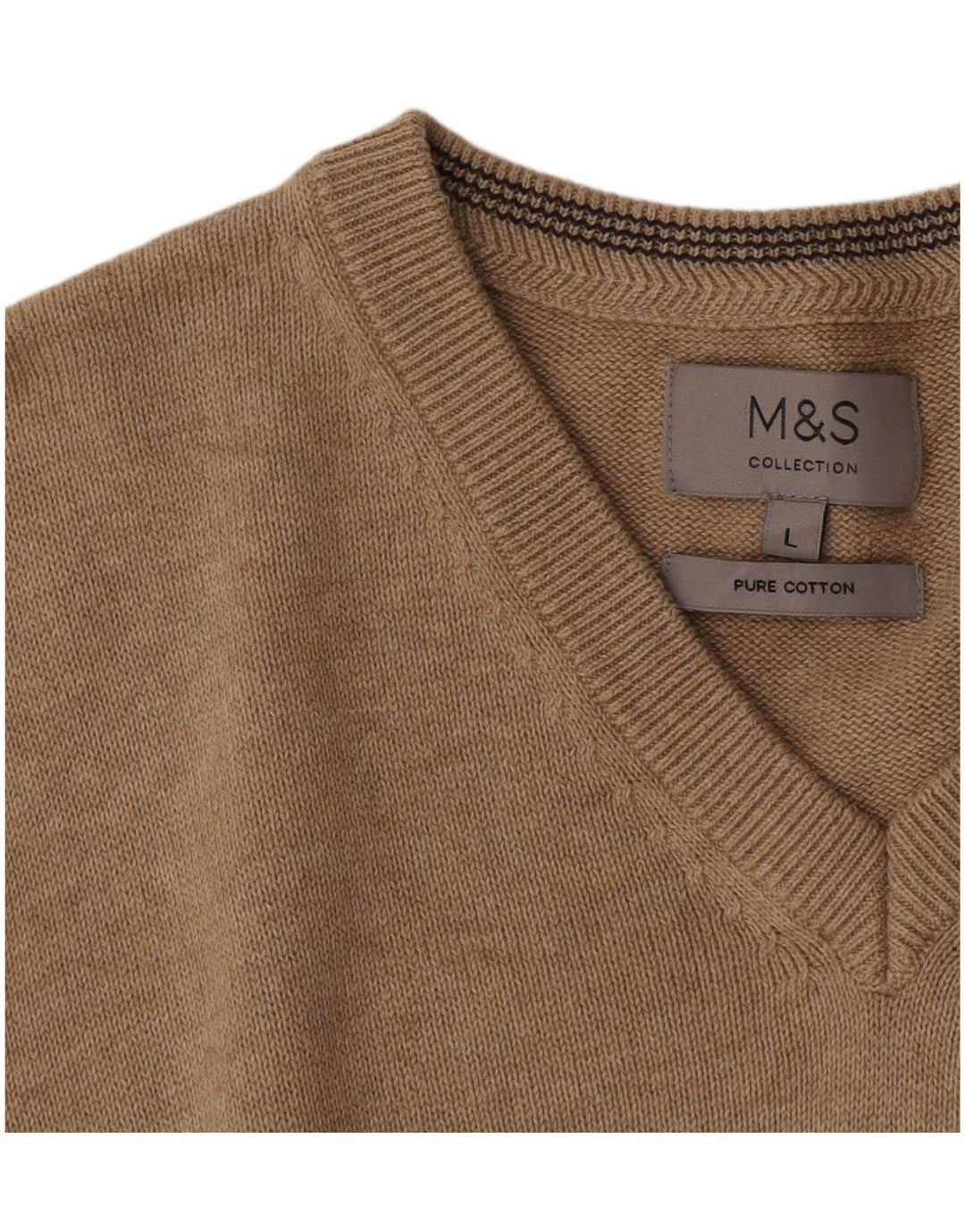 MARKS & SPENCER Ανδρικό πουλόβερ με λαιμόκοψη V-λαιμόκοψη μεγάλο καφέ βαμβακερό