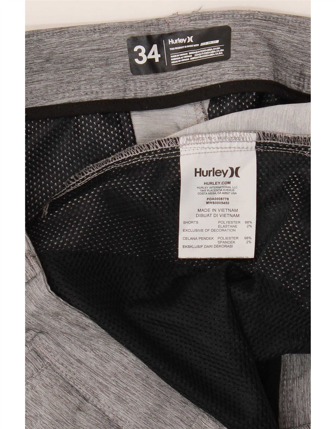 Ανδρικό σορτς chino Hurley μεγάλο W34 από πολυεστέρα με γκρι φλύκταινες