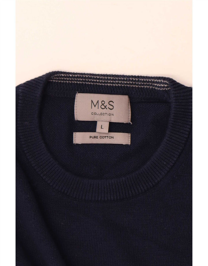 Marks & Spencer Ανδρικό πουλόβερ με λαιμόκοψη μεγάλου χρώματος, βαμβακερό