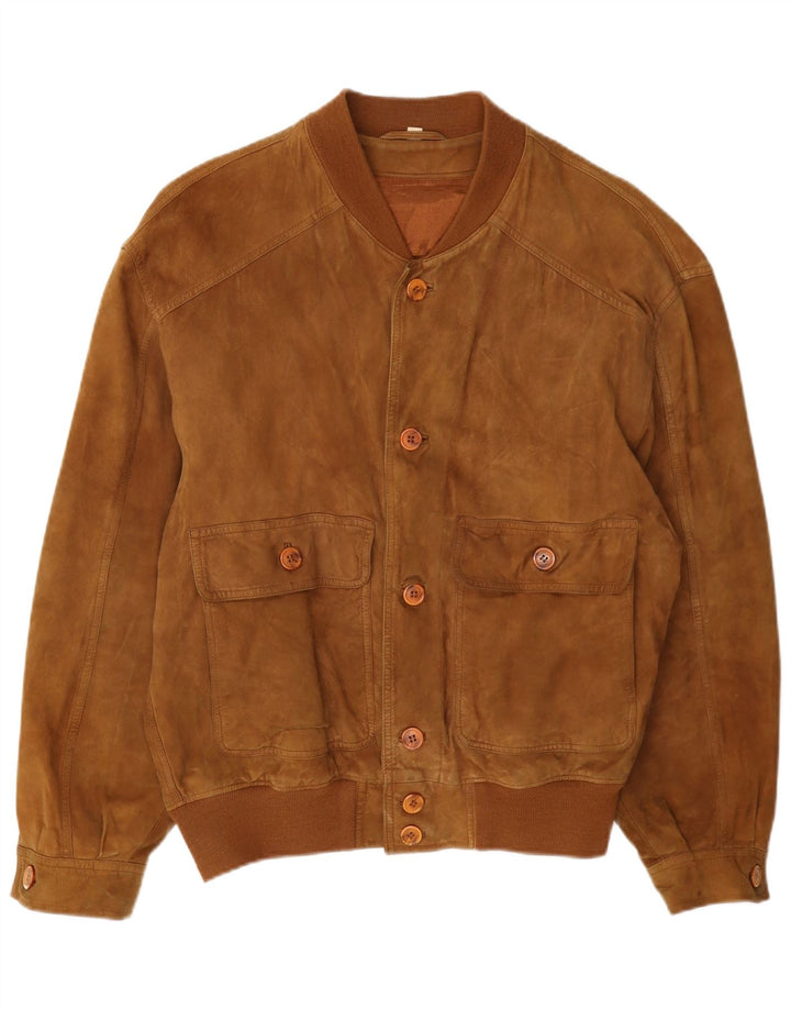 Vintage Ανδρικό Suede Bomber Jacket IT 46 Small Beige Leather