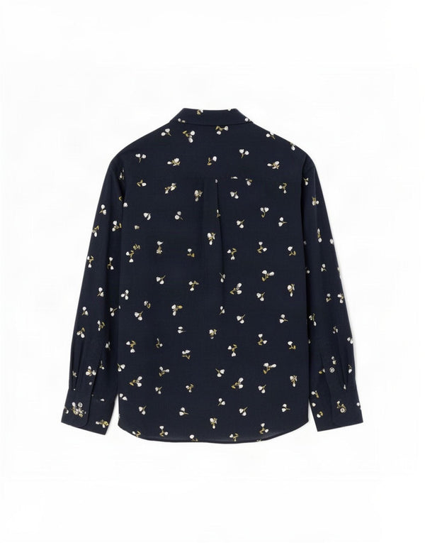 Marks & Spencer Γυναικείο πουκάμισο UK 10 Small Navy Blue Floral Viscose