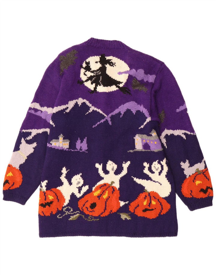 Γυναικείο πουλόβερ VINTAGE γραφικό ζακέτα UK 20 2XL μωβ μαλλί