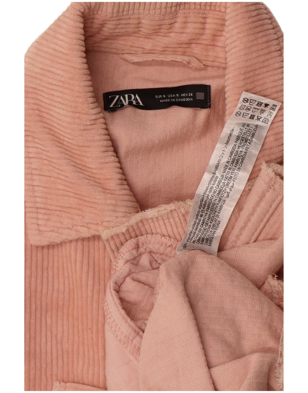 Zara Γυναικείο Κοτλέ Μπουφάν UK 10 Small Pink Βαμβακερό