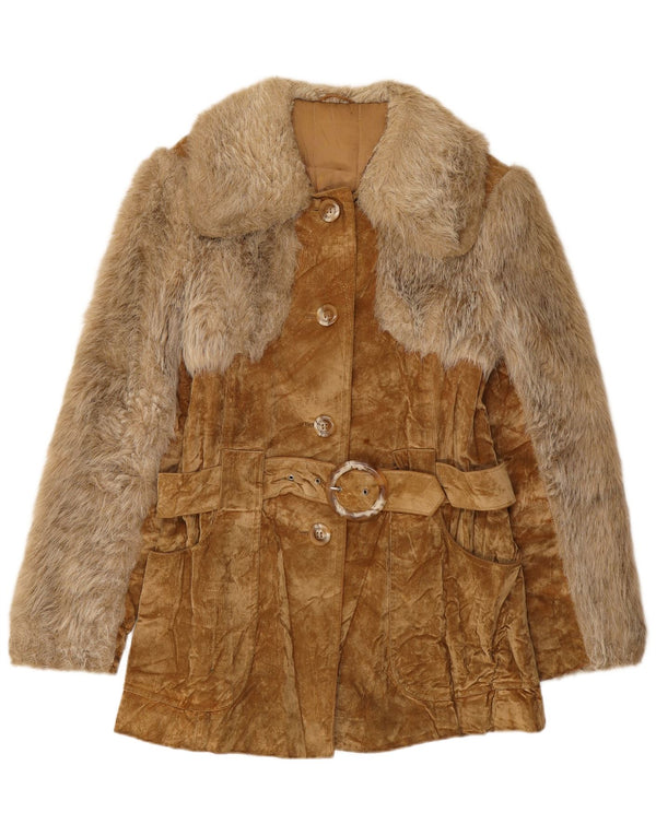 Vintage Girls Faux Fur Overcoat 13-14 Years Beige Viscose